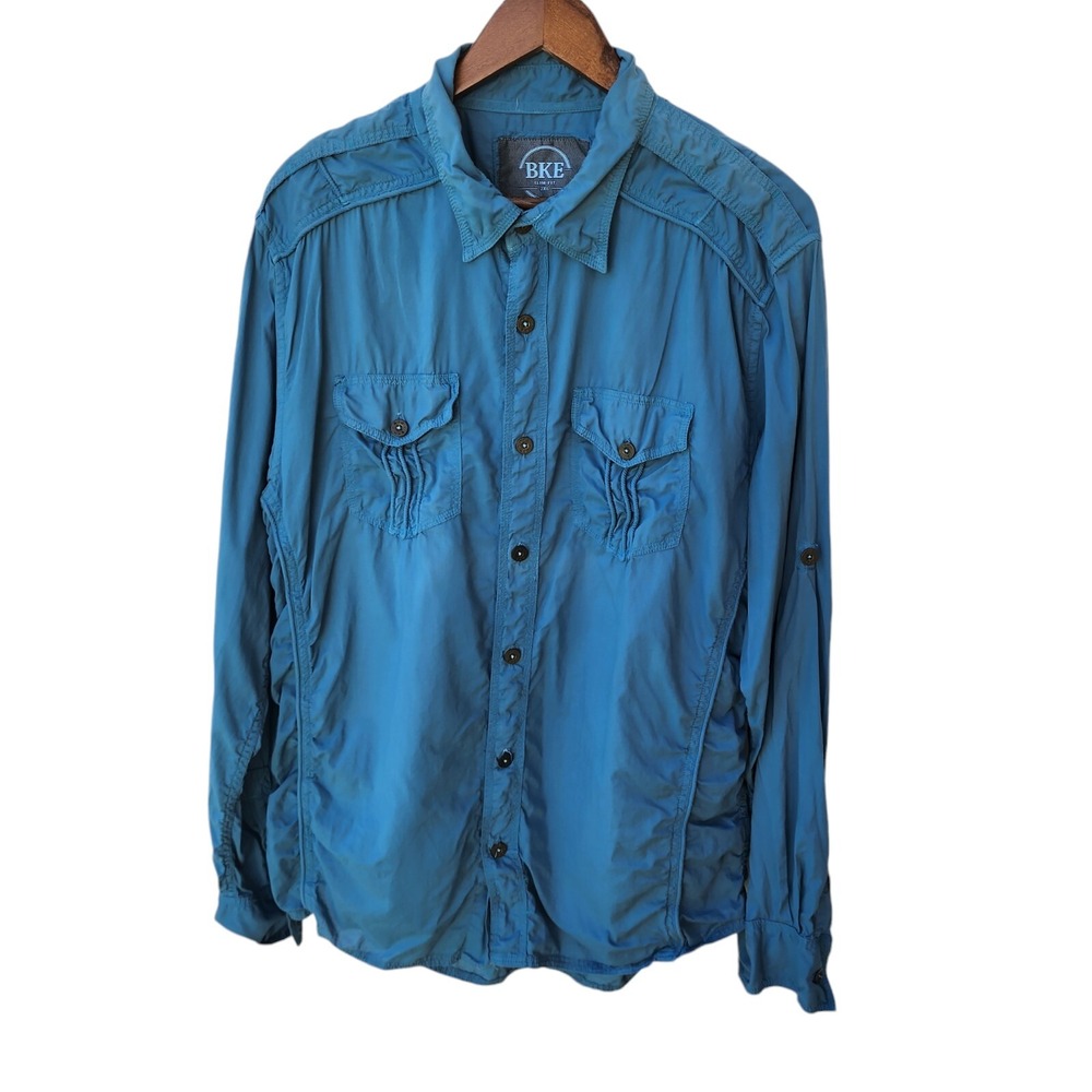 2XL XXL BKE Buckle Slim Fit Blue Long Sleeve Button Down Shirt